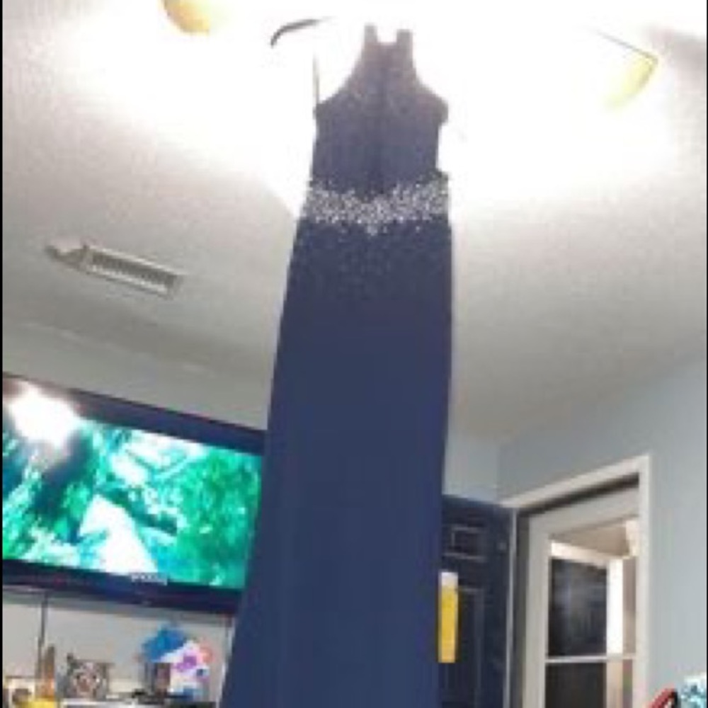 Navy blue beaded prom dress